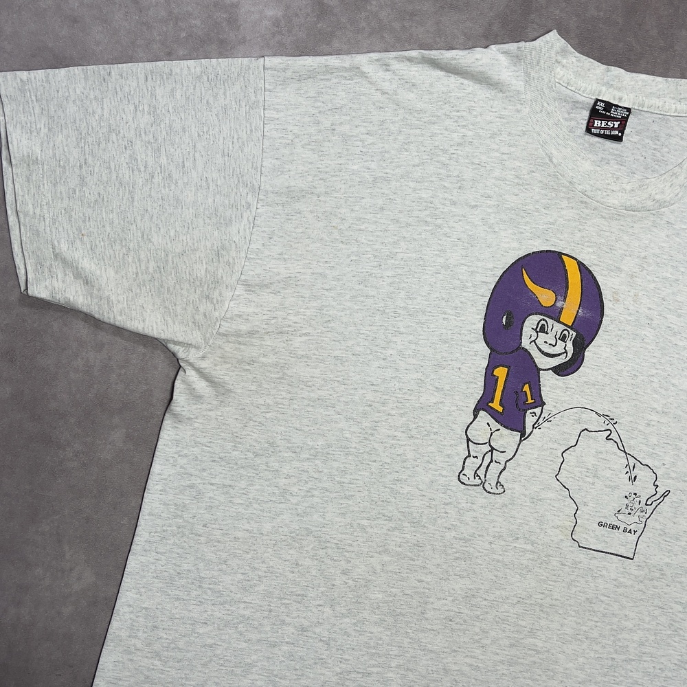 Vintage Minnesota Vikings Shirt Mens 2XL Gray Paper Thin Burnout Rivalry Packers